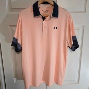 Under Armour Men's Polo in Light Peach and Dark Blue